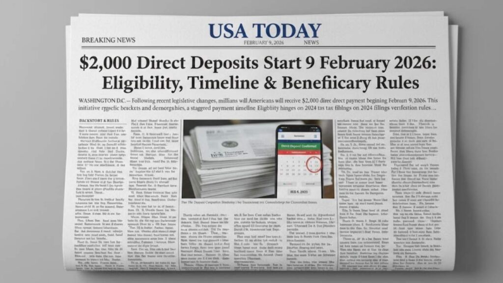 $2,000 Direct Deposits Feb 9, 2026: Eligibility, Timeline & Rules Explained